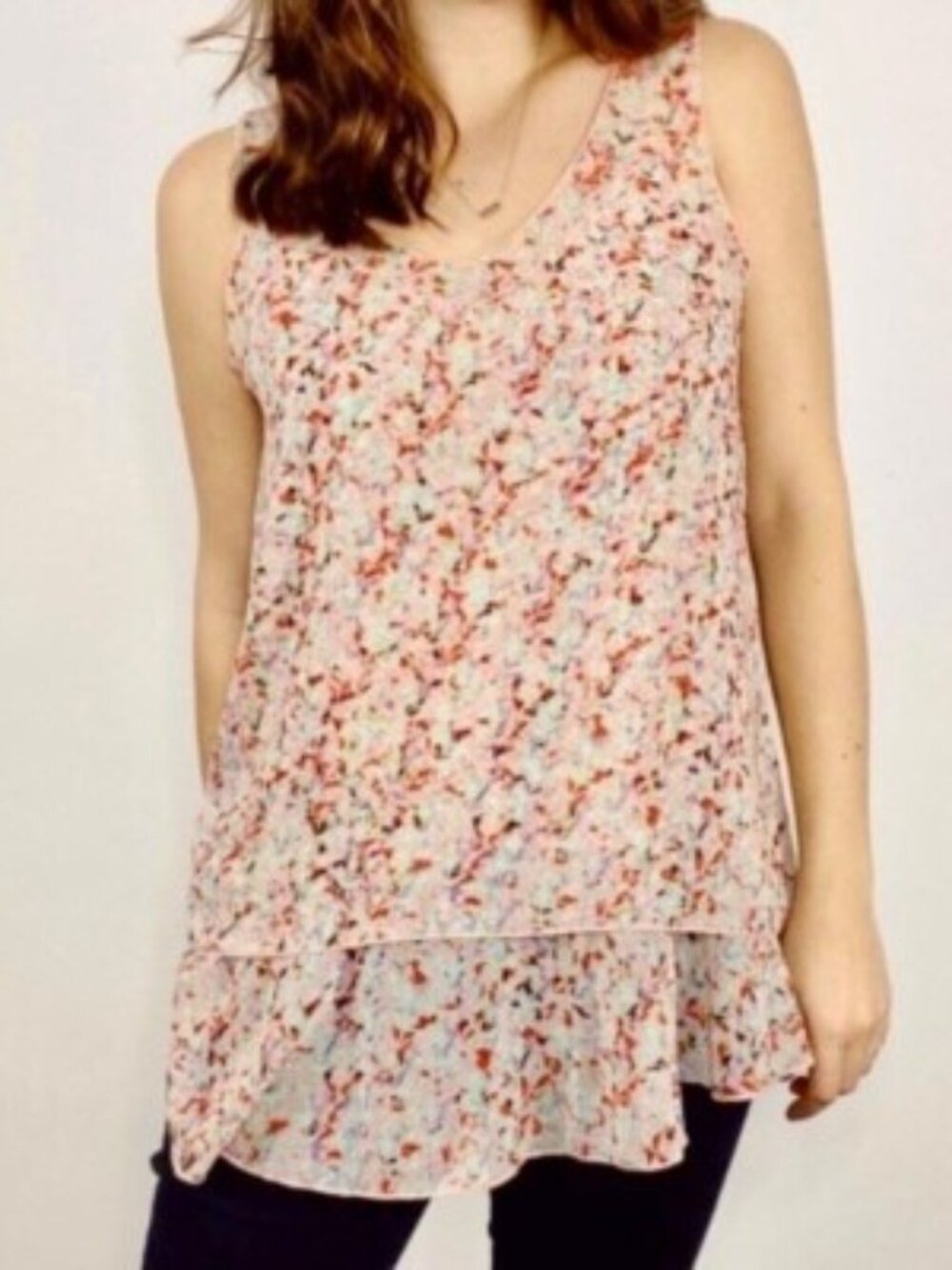 Cabi Bella Floral Tiered Tank Top Women’s Sleeveless Chiffon Style 5032 Medium